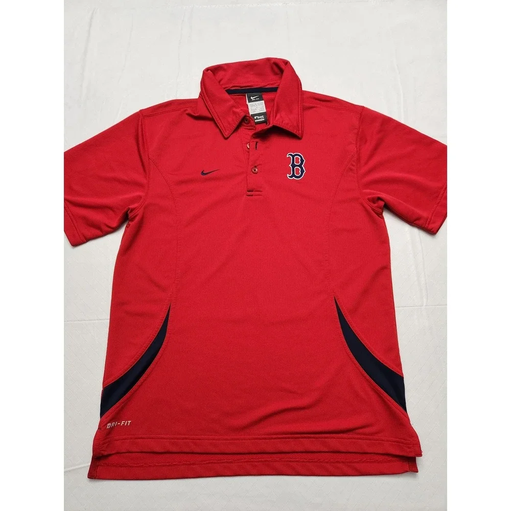 Boston Red Sox Shirt Mens Small Red Nike Dri Fit MLB Baseball Performance Collar